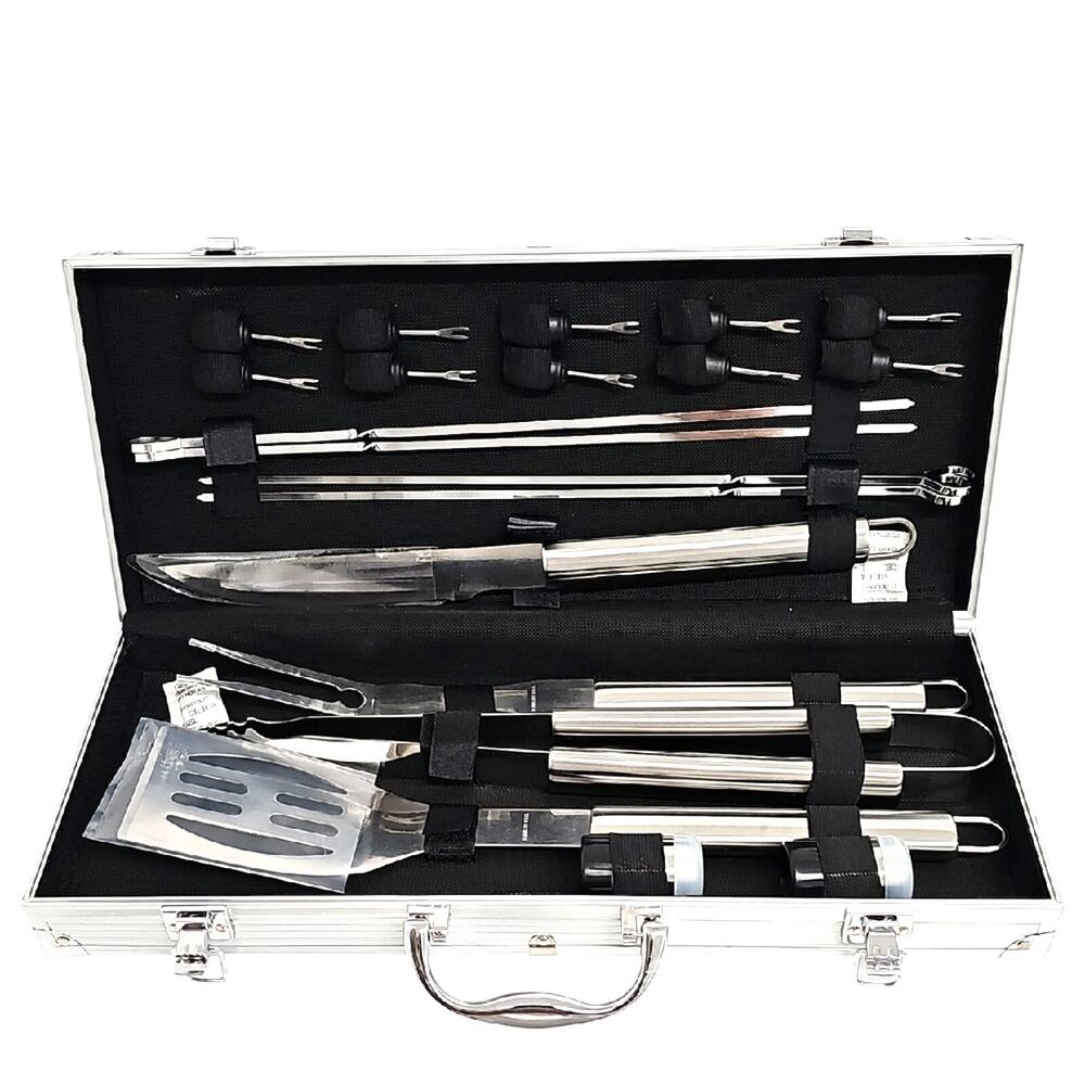 Deluxe 20 Piece Stainless Steel BBQ Tool Set w/Aluminum Storage Case Pro Grade